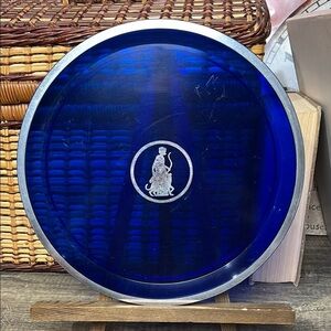 Vintage Avon Cobalt Blue Dish Silver Trim
